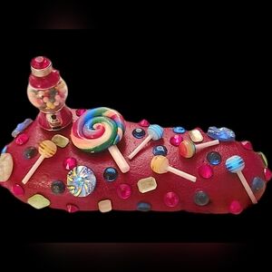 "CANDY LAND" HAND PAINTED ROCK WITH CANDY EMBELLISHMENTS